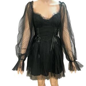 Sugar Thrillz Heavenly Affair Gothic Mini Dress Medium Swiss Dot Mesh Flared